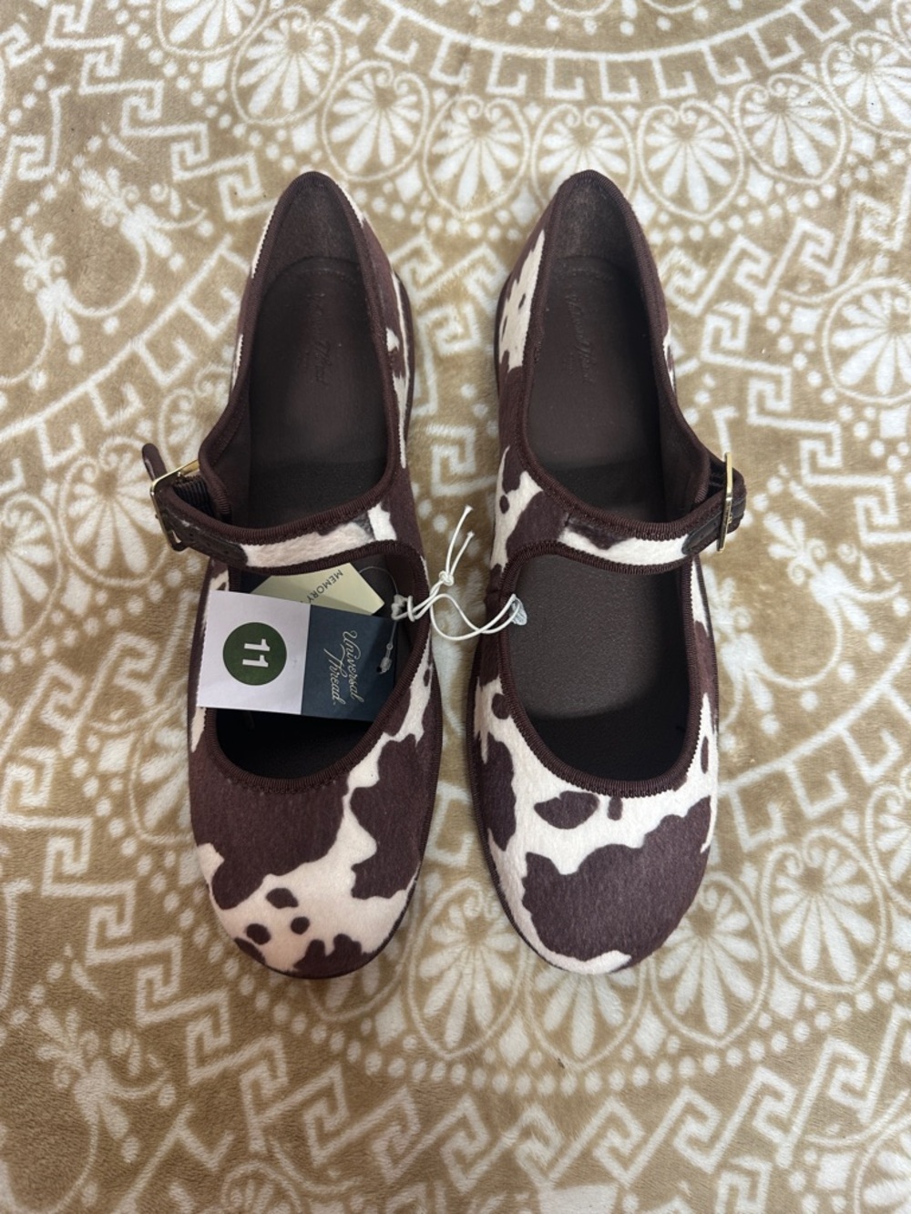 Universal Thread Brown and White Cowprint Mary Jane Flats